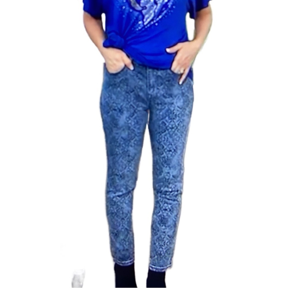 DG2 by Diane Gilman Classic Stretch Printed Skinny Jeans Chambray Tile 6 New